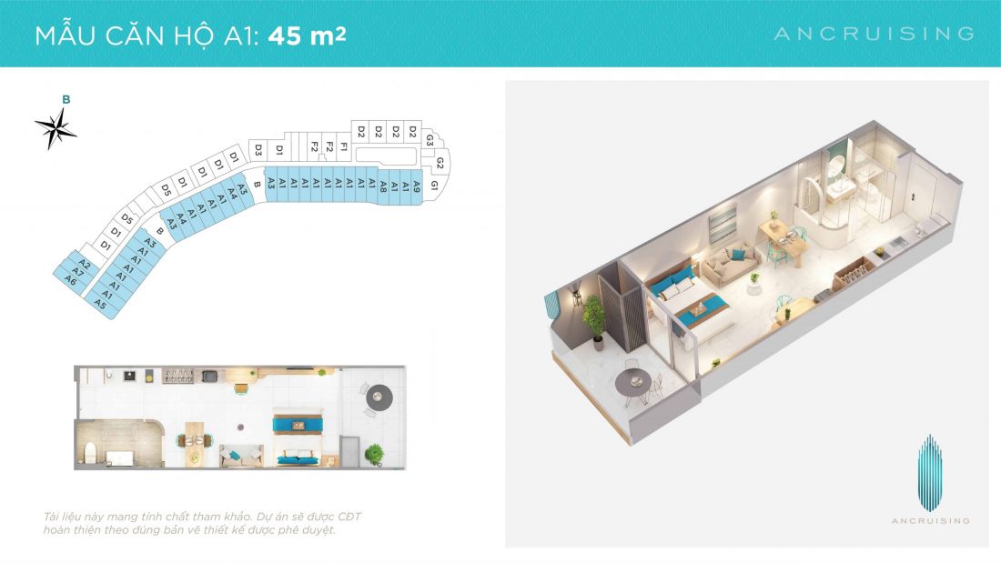 Thiết kế chi tiết căn hộ A1 45m2 tại Anh Nguyễn Horizon