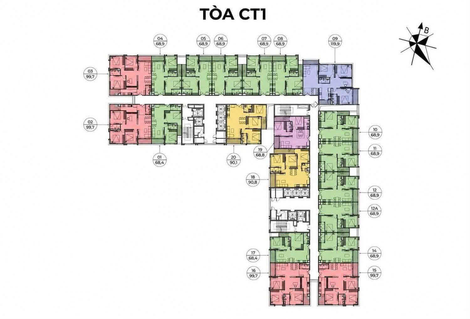 Mặt bằng tầng điển hình tòa CT1 dự án