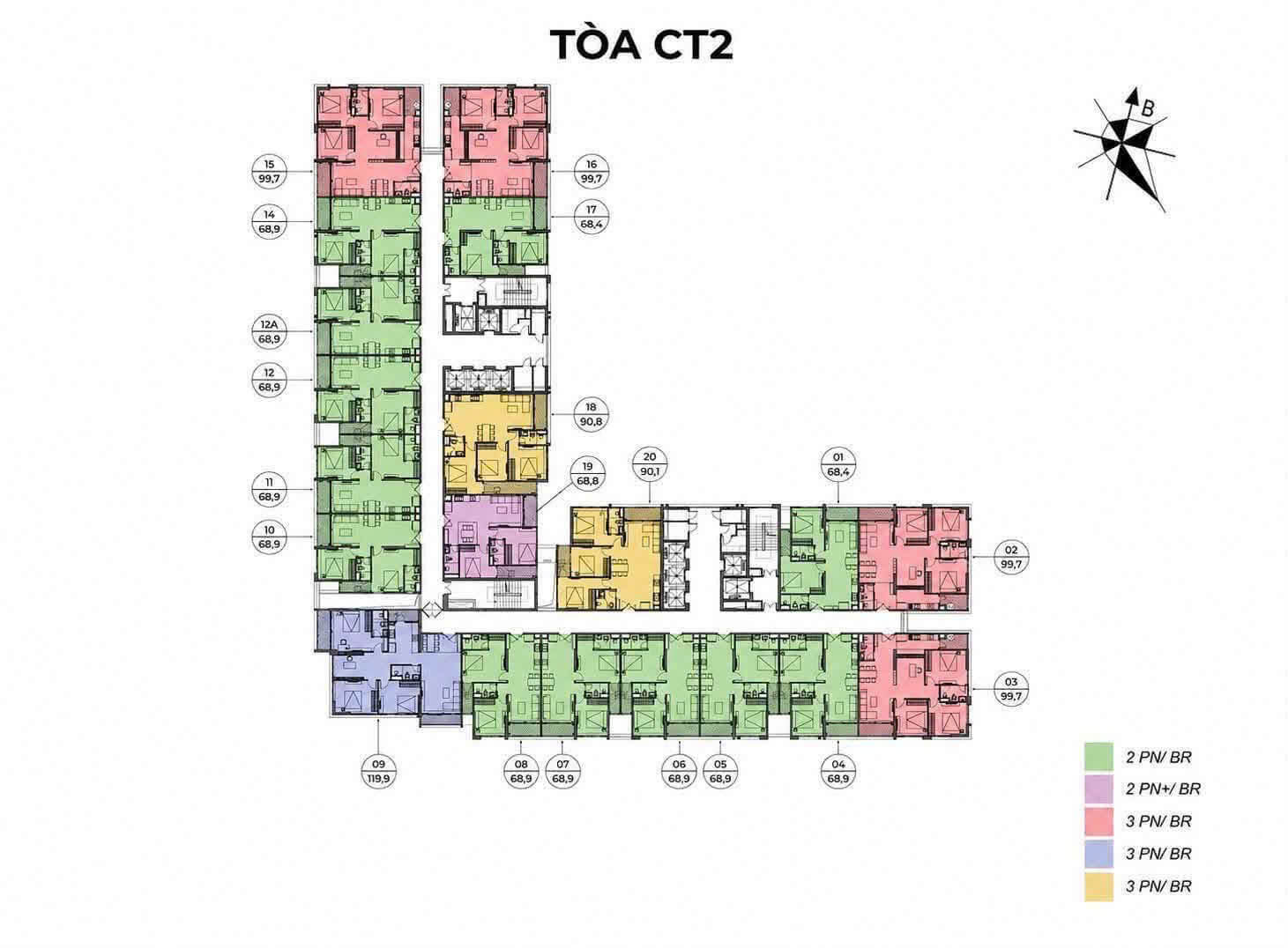 Mặt bằng tầng điển hình tòa CT2 dự án 