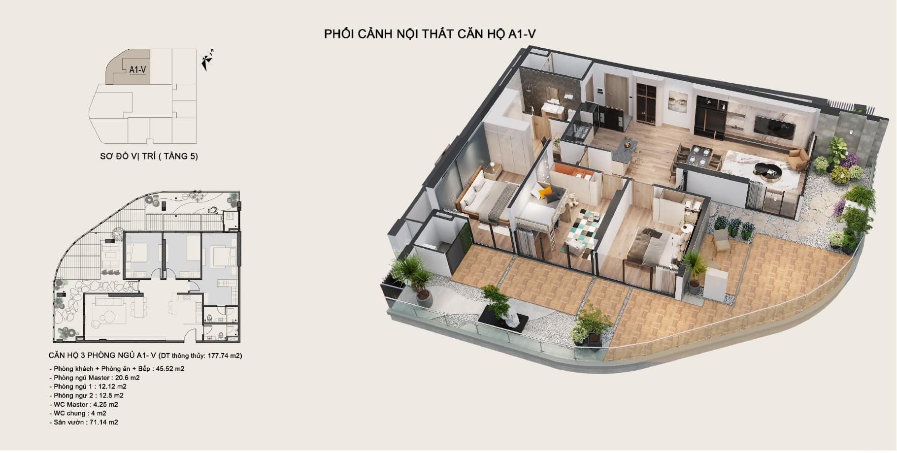 Thiết kế căn hộ 3 ngủ dự án The Central Hà Nội