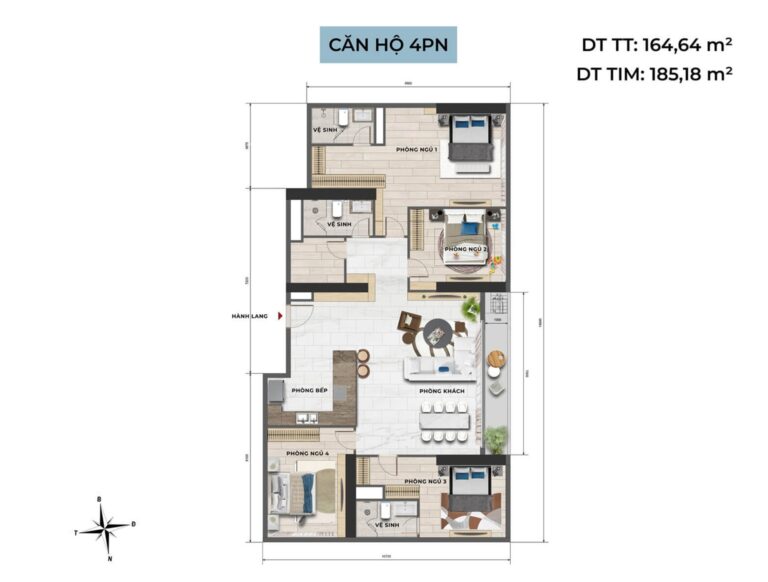 Thiết kế căn hộ 4 ngủ tại NobleX West Lake