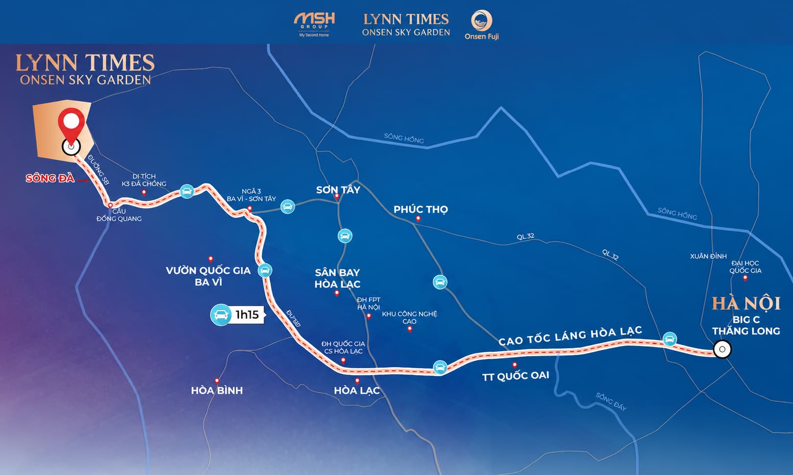 Di chuyển từ Onsen Sky Garden tới Hà Nội